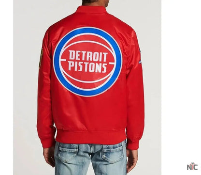 Detroit Pistons Big Logo Black Satin Jacket Clanton Jacket