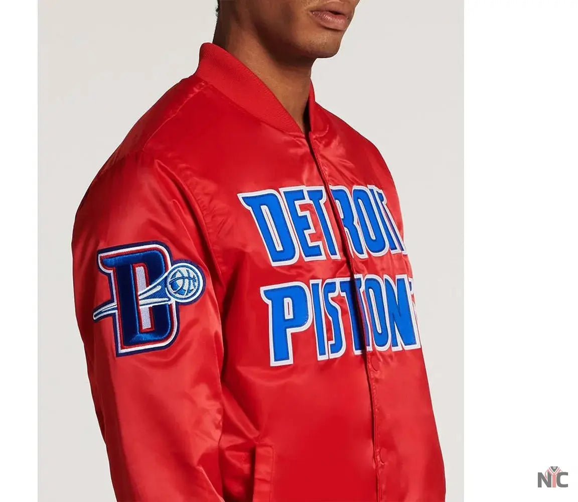 Detroit Pistons Big Logo Black Satin Jacket Clanton Jacket