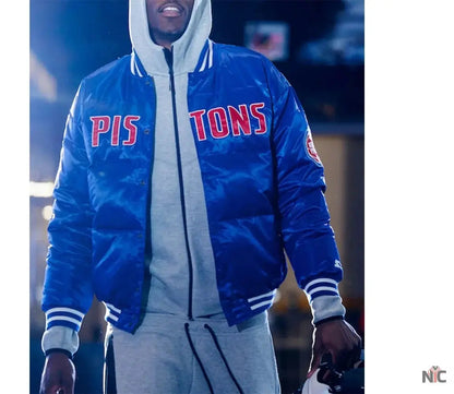 Detroit Pistons Blue Down Bubble Jacket Clanton Jacket