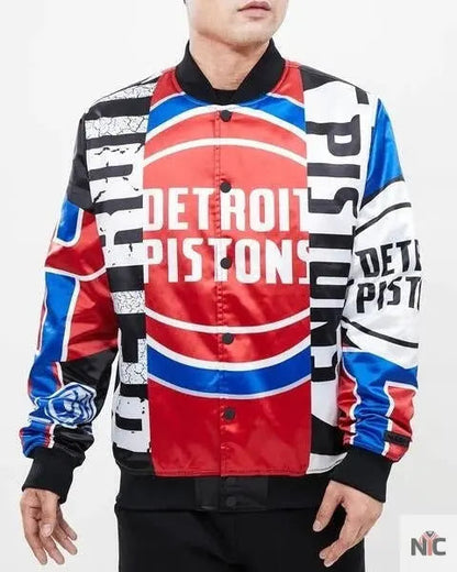 Detroit Pistons Mashup Satin Varsity Jacket Clanton Jacket