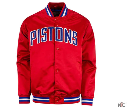 Detroit Pistons Red Lightweight Satin Jacket Clanton Jacket
