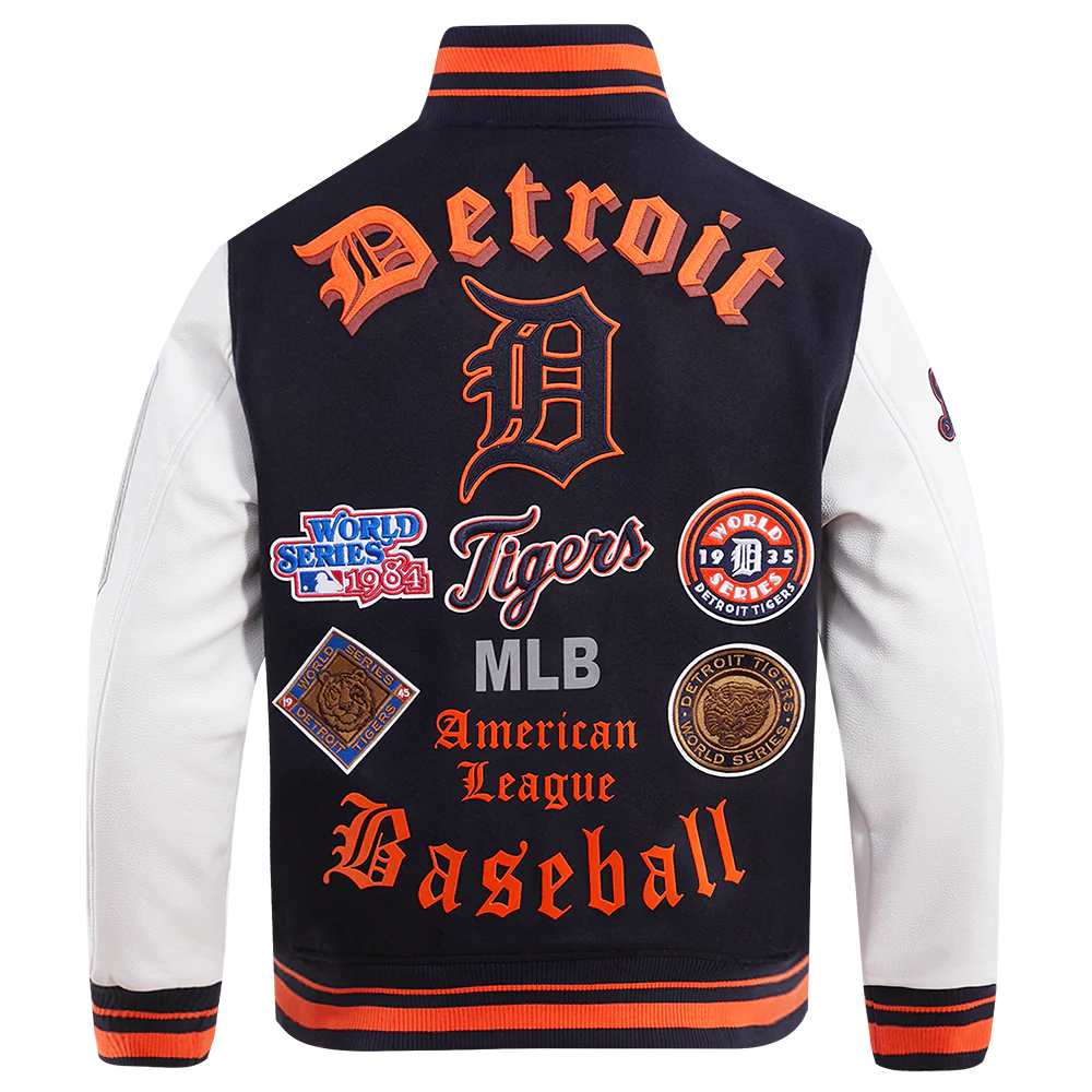 Detroit Tigers Old English Wool Varsity Jacket - back view
