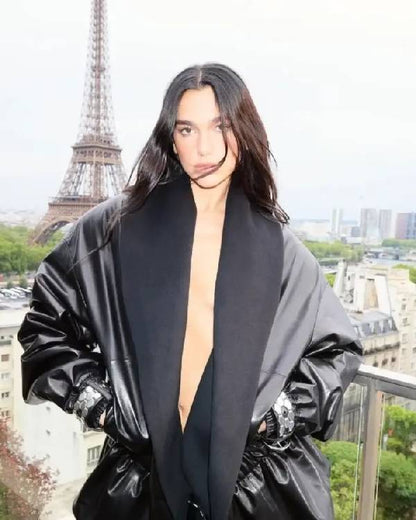 Dua Lipa Harper’s Bazaar US Black Leather Jacket Shopotiny