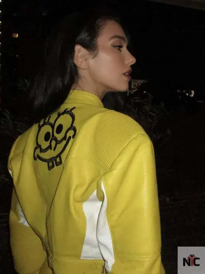 Dua Lipa Spongebob Yellow Leather Jacket Clanton Jacket
