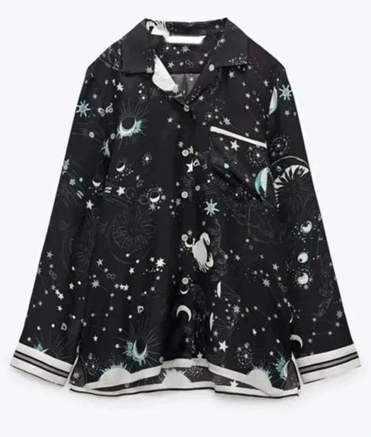Elsbeth S02 Carrie Preston Stars Moon Silk Shirt