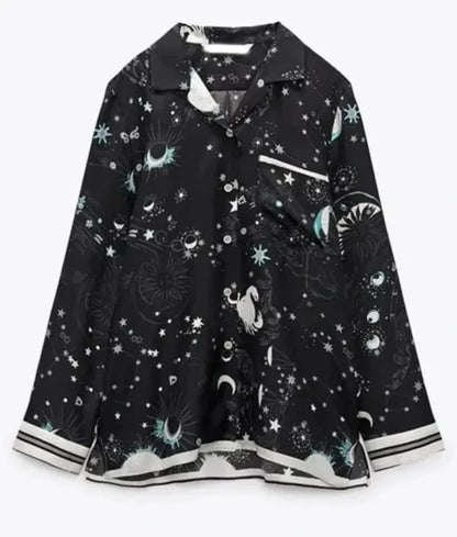 Elsbeth S02 Carrie Preston Stars Moon Silk Shirt