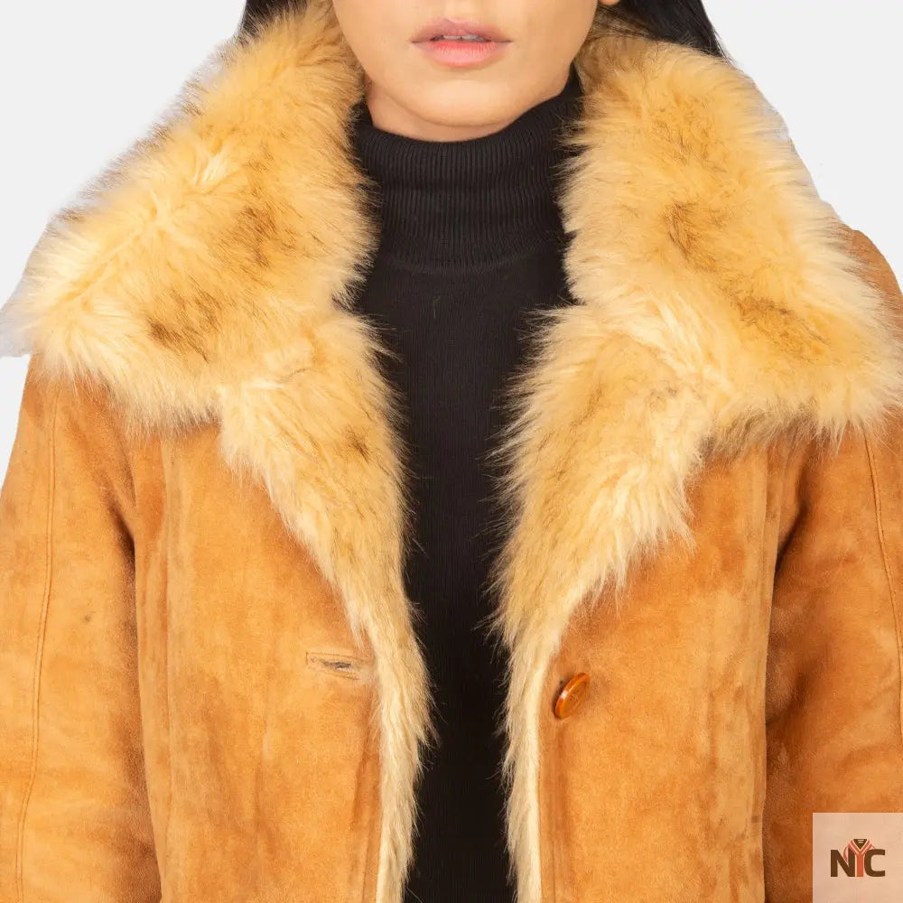 Erica Shearling Beige Leather Coat Clanton Jacket