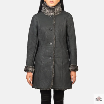 Erica Shearling Black Leather Coat Clanton Jacket