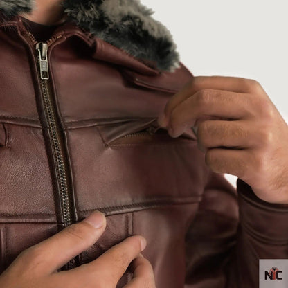 Evan Hart Fur Brown Leather Jacket Clanton Jacket