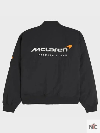 F1 McLaren Black Satin Bomber Jacket Clanton Jacket