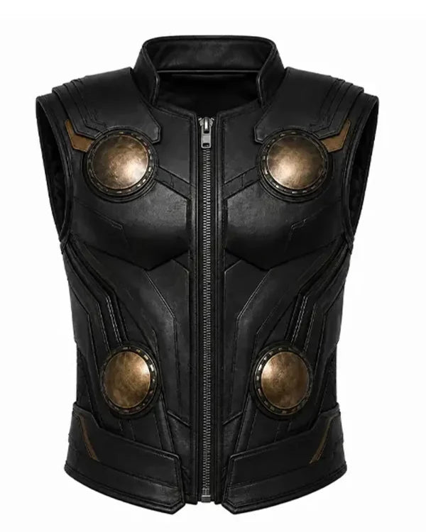 Thor Avengers Doomsday 2026 Black Leather Vest - front view