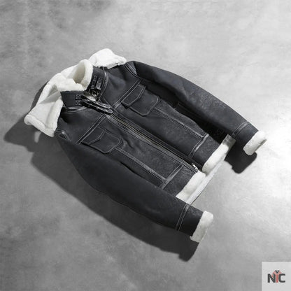 Fiona Black Hooded Shearling Leather Jacket Clanton Jacket