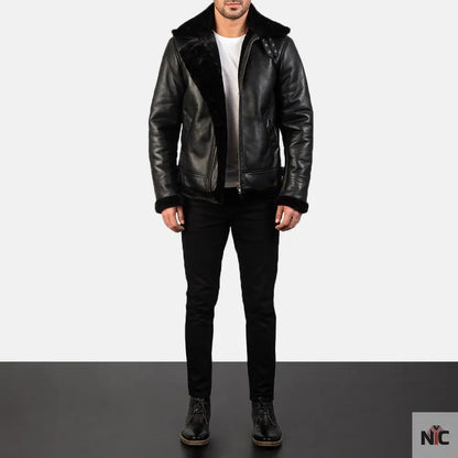 Francis B-3 Black Leather Bomber Jacket Clanton Jacket