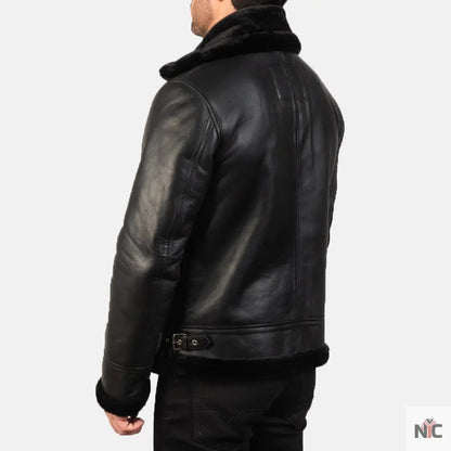 Francis B-3 Black Leather Bomber Jacket Clanton Jacket