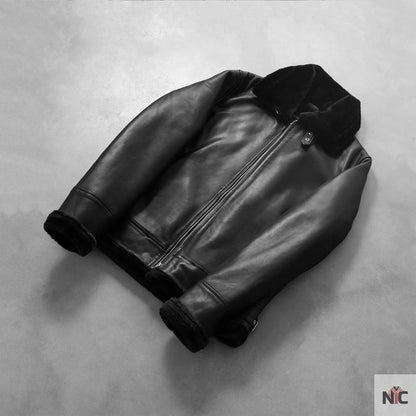 Francis B-3 Black Leather Bomber Jacket Clanton Jacket