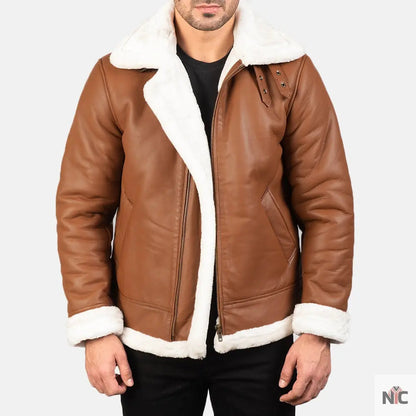 Francis B-3 Brown Leather Bomber Jacket Clanton Jacket