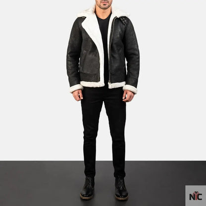 Francis B-3 Distressed Black Leather Bomber Jacket Clanton Jacket