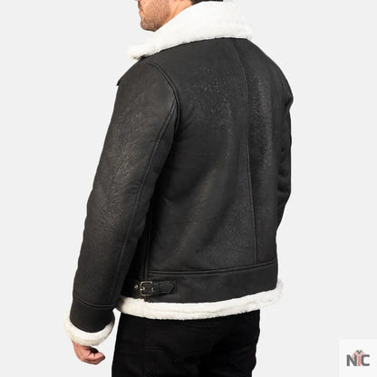 Francis B-3 Distressed Black Leather Bomber Jacket Clanton Jacket