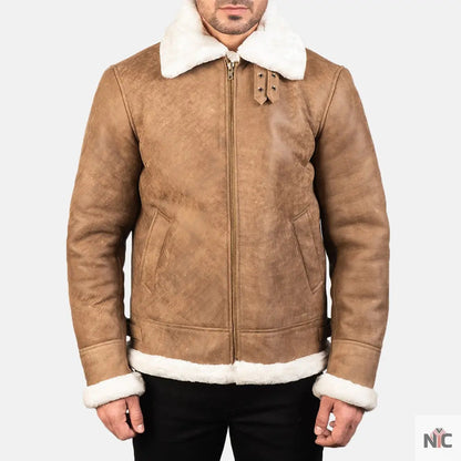 Francis B-3 Distressed Brown Leather Bomber Jacket Clanton Jacket
