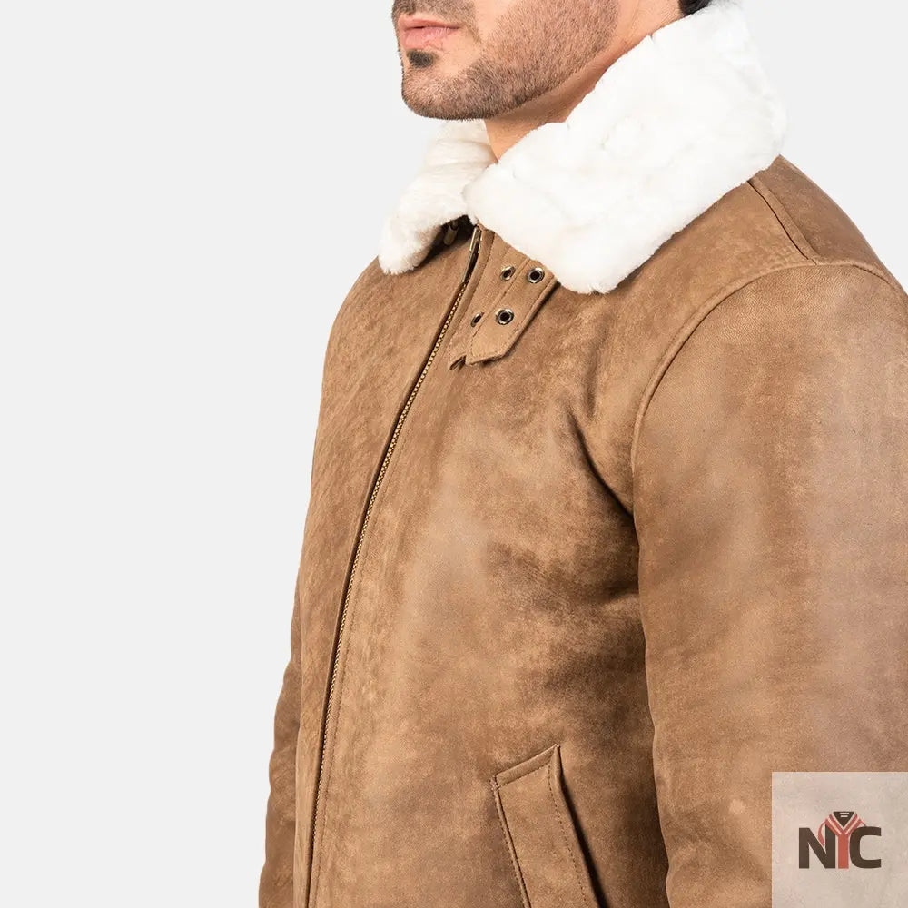 Francis B-3 Distressed Brown Leather Bomber Jacket Clanton Jacket