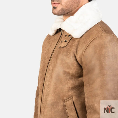 Francis B-3 Distressed Brown Leather Bomber Jacket Clanton Jacket