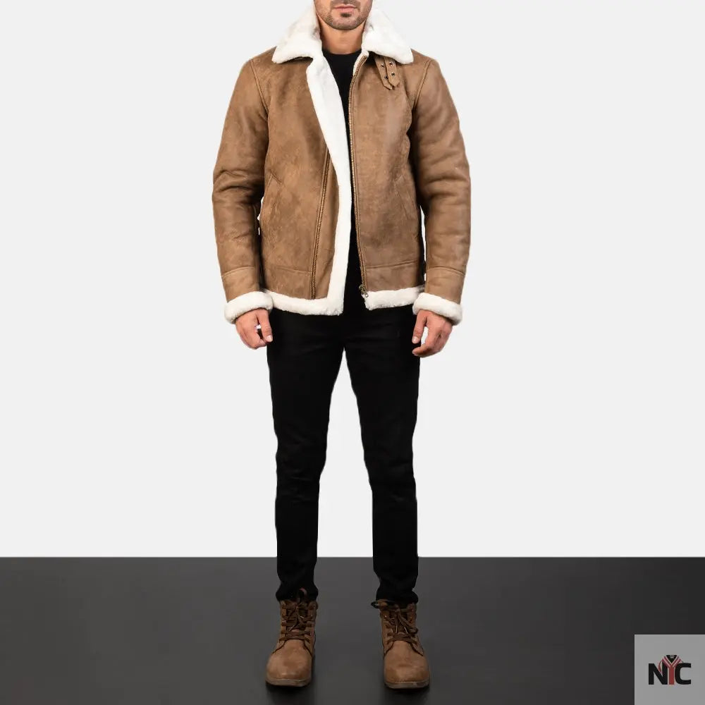 Francis B-3 Distressed Brown Leather Bomber Jacket Clanton Jacket