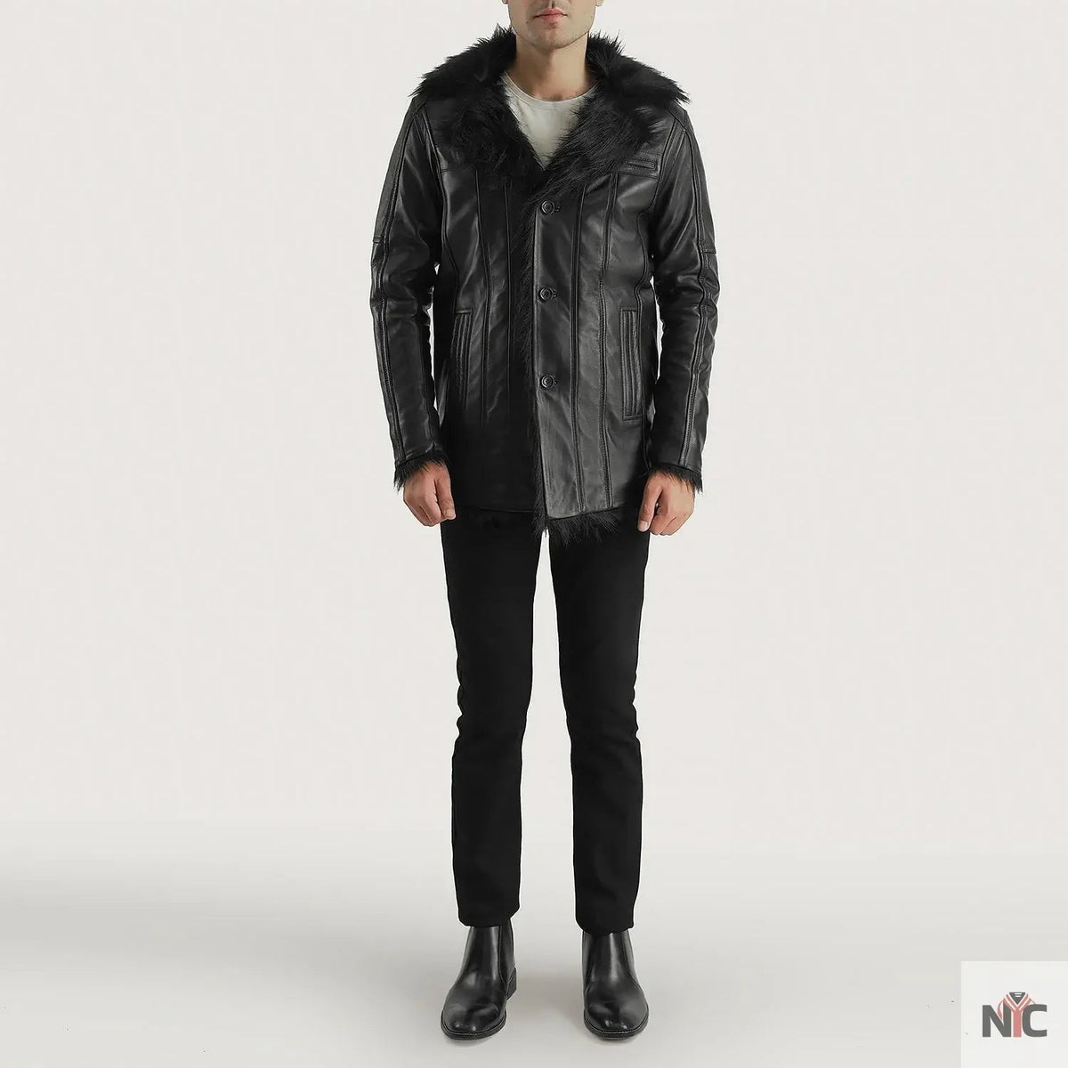 Furcliff Black Leather Coat Clanton Jacket