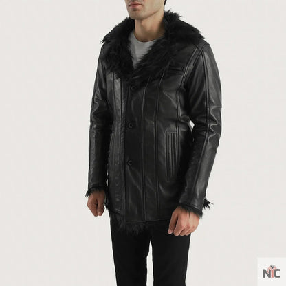 Furcliff Black Leather Coat Clanton Jacket