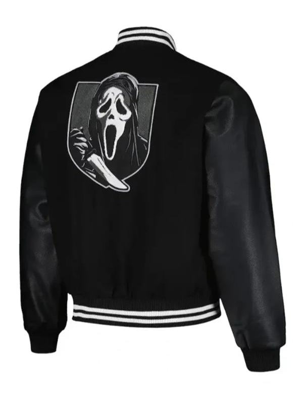 Ghost Face Halloween 2026 Black Varsity Jacket