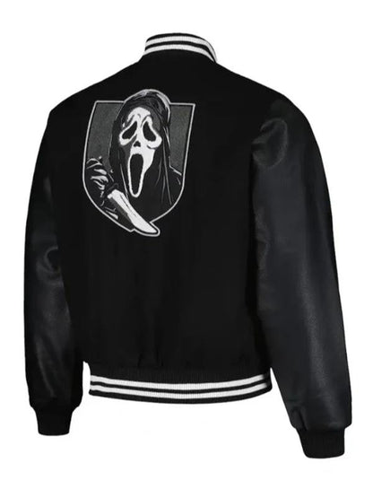 Ghost Face Halloween 2026 Black Varsity Jacket