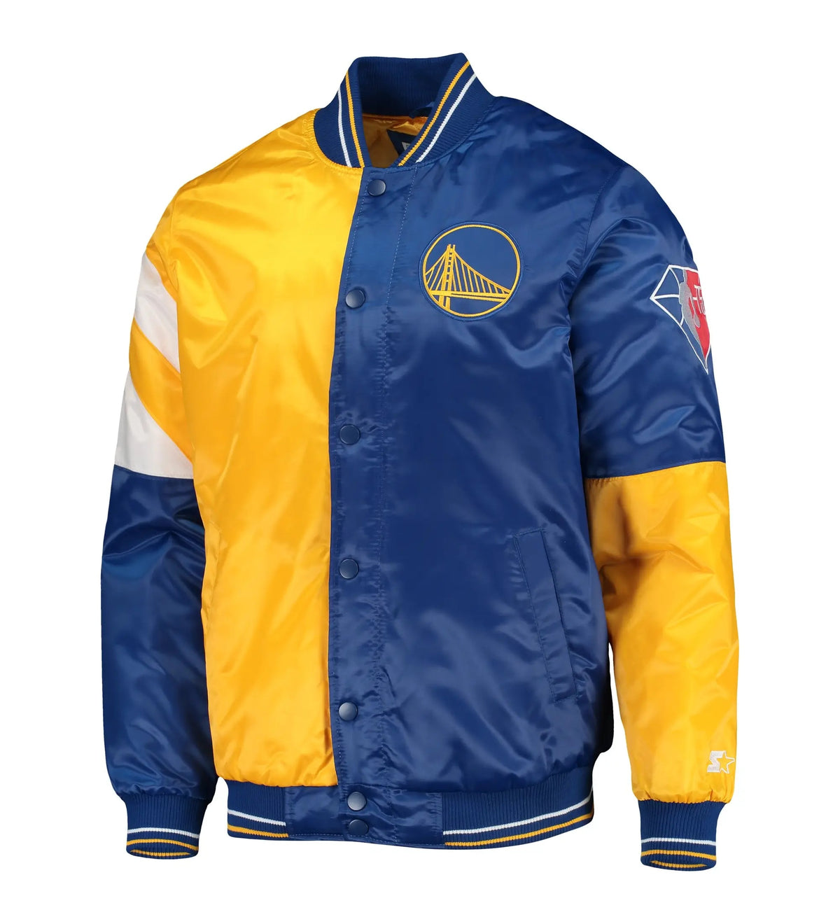 Golden State Warriors 75th Anniversary Leader Color Block Satin Jacket - side view