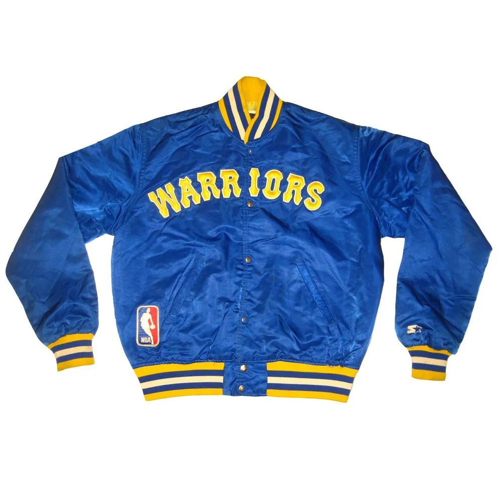 Golden State Warriors 90s NBA Royal Satin Jacket - back view