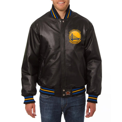 Golden State Warriors Black Leather Varsity Jacket