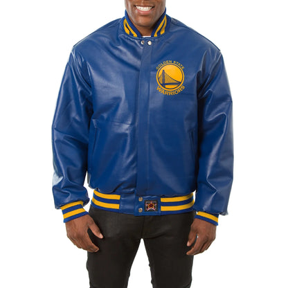 Golden State Warriors Blue Leather Varsity Jacket