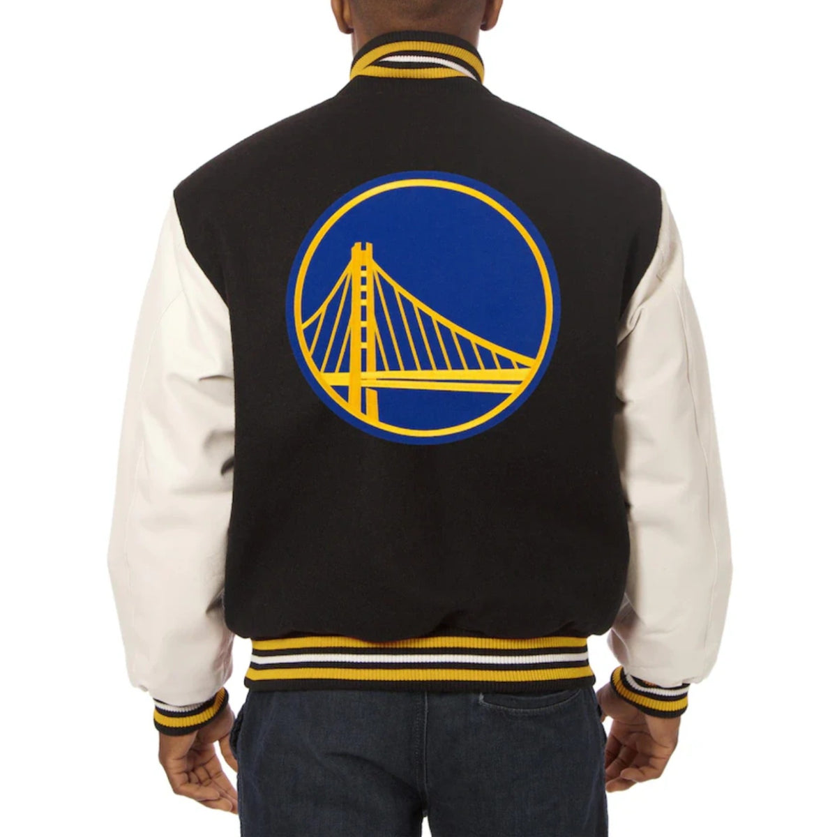 Golden State Warriors Domestic Wool & Leather Varsity Jacket - back view