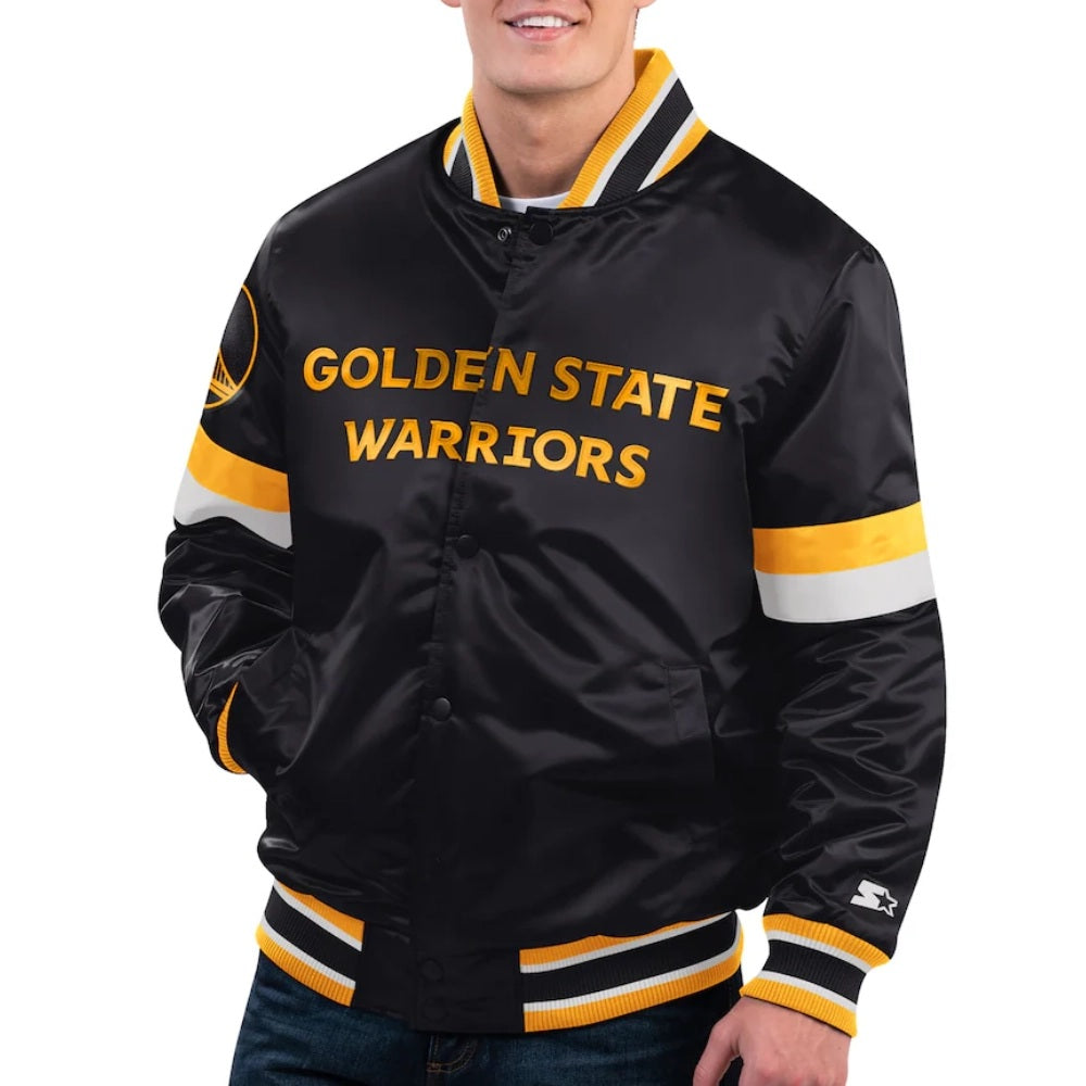 Golden State Warriors Home Game Black Satin Varsity Jacket