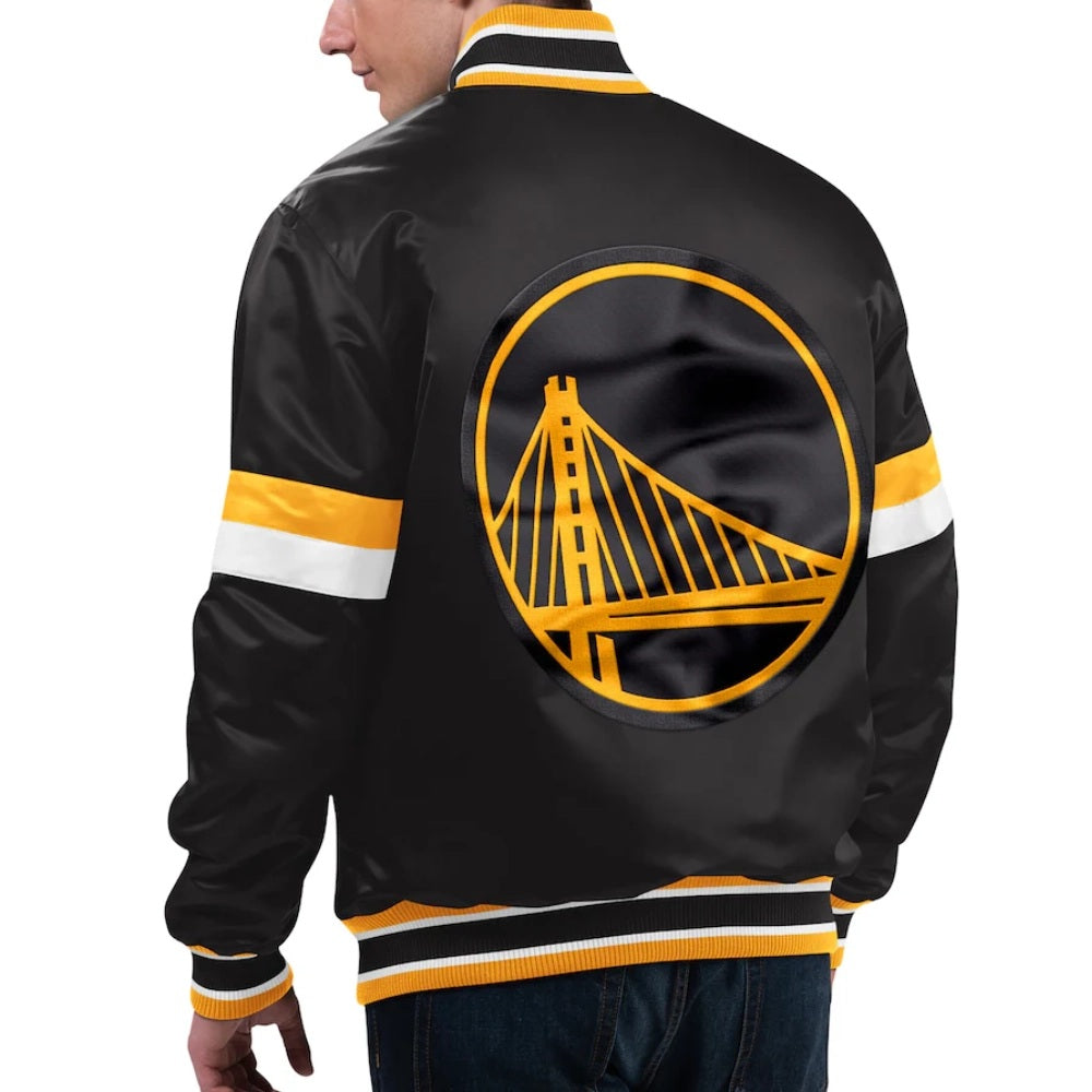 Golden State Warriors Home Game Black Satin Varsity Jacket - back view