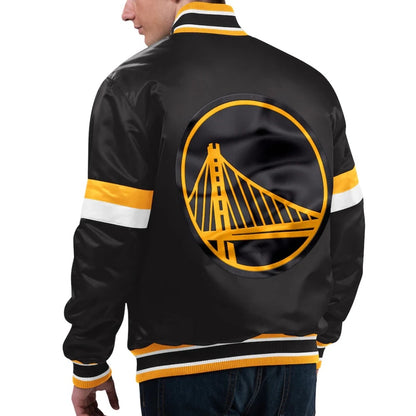 Golden State Warriors Home Game Black Satin Varsity Jacket - back view