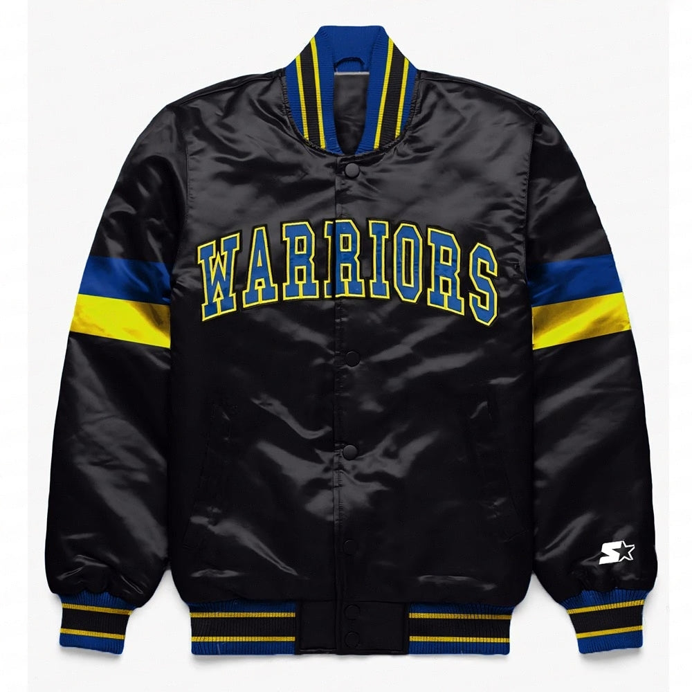 Golden State Warriors Home Game Black Varsity Satin Jacket