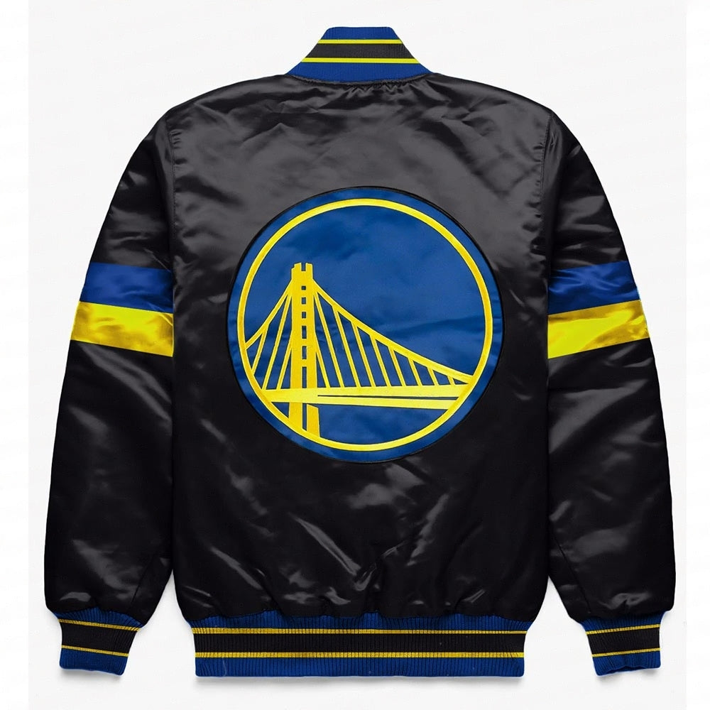 Golden State Warriors Home Game Black Varsity Satin Jacket - back view