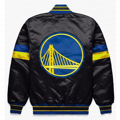Golden State Warriors Home Game Black Varsity Satin Jacket - back view