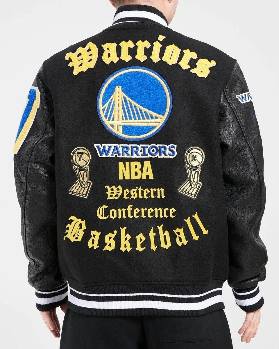 Golden State Warriors Old English Wool Varsity Jacket - back view