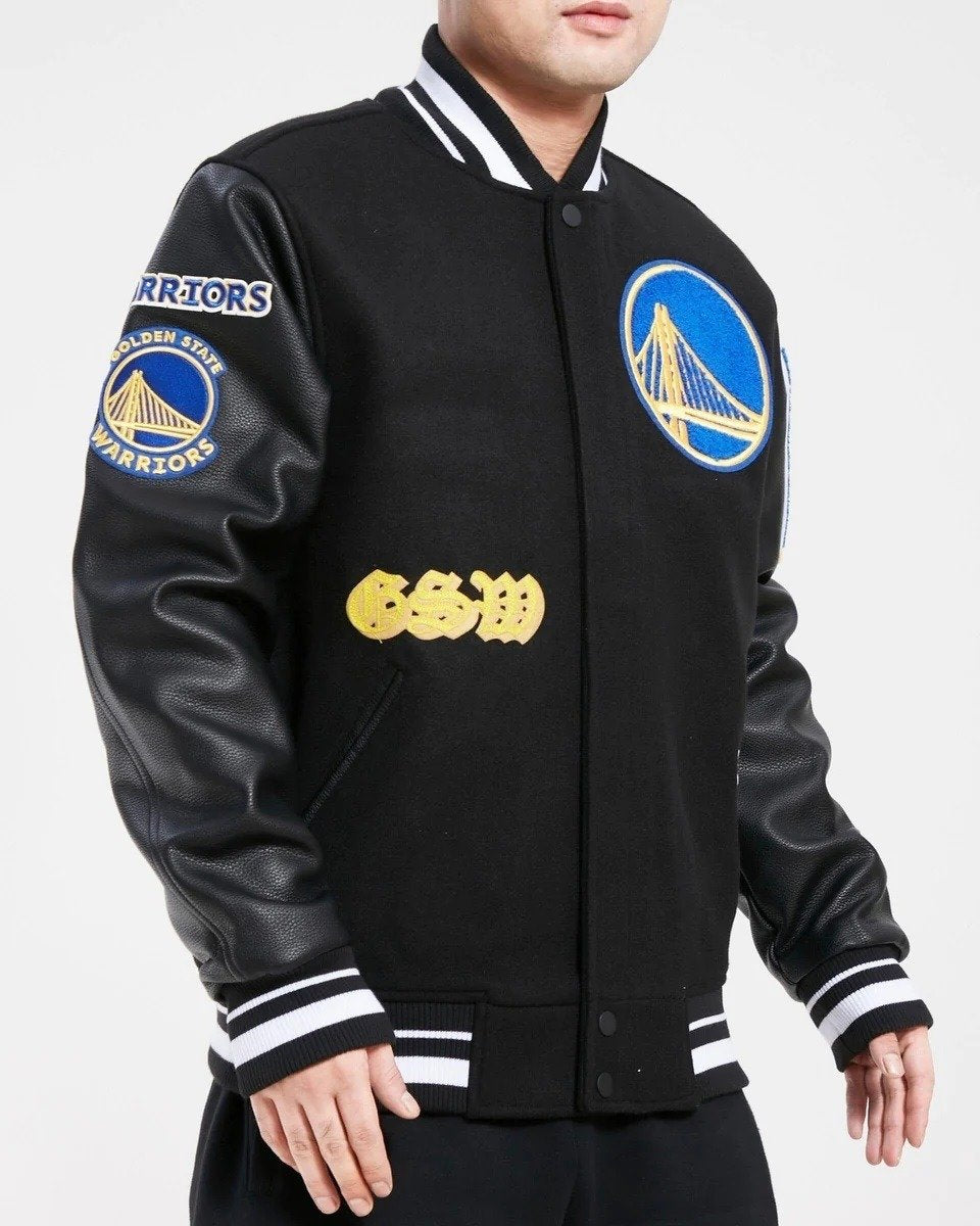 Golden State Warriors Old English Wool Varsity Jacket - side view