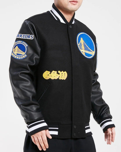 Golden State Warriors Old English Wool Varsity Jacket - side view