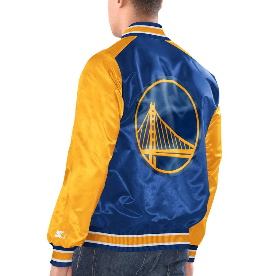 Golden State Warriors Renegade Satin Varsity Jacket - back view