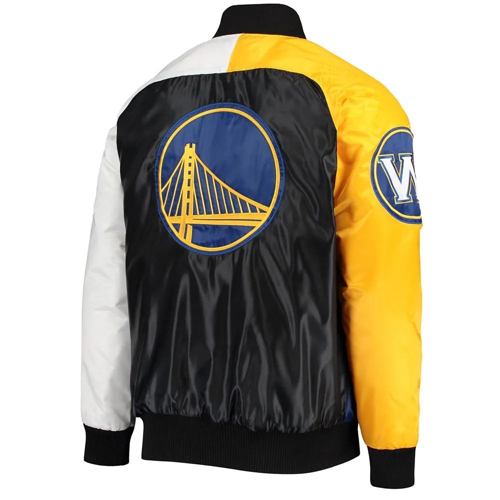 Golden State Warriors Tri-Color Satin Varsity Jacket - back view