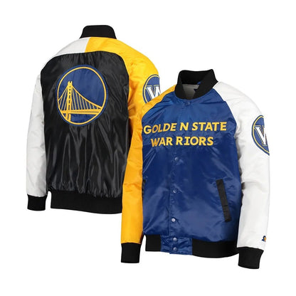 Golden State Warriors Tri-Color Satin Varsity Jacket - side view