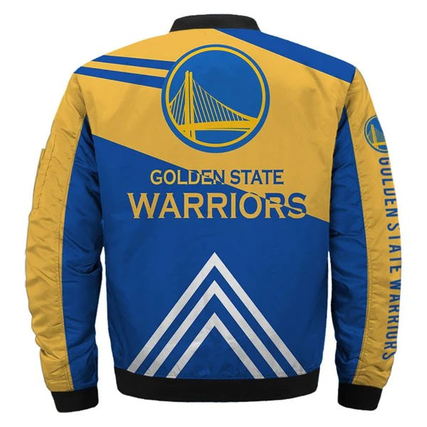 Golden State Warriors Yellow and Blue Bomber Jacket - back view