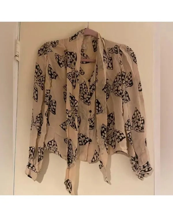 Gossip Girl S02 Leighton Meester Ribbon Print Blouse