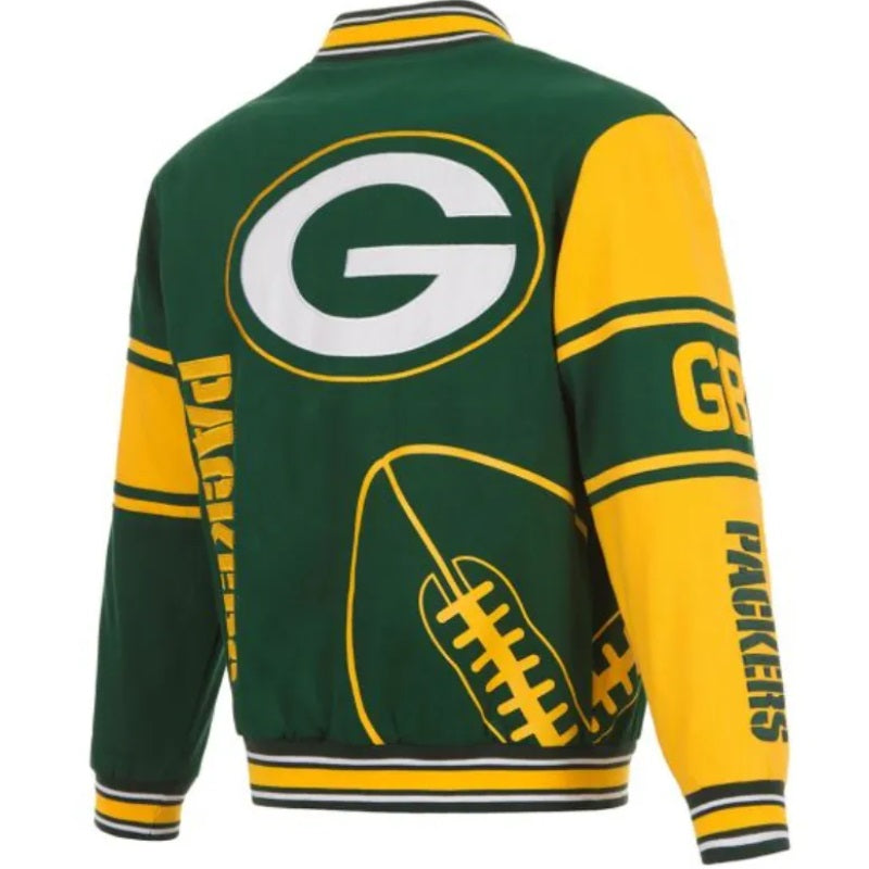 Green Bay Packers Green & Yellow Varsity Jacket - back view